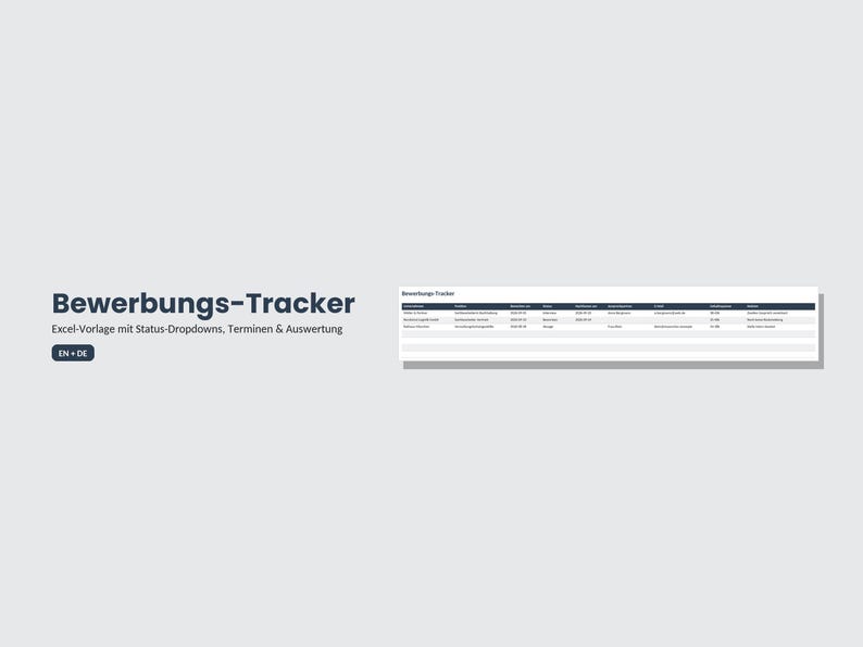 Job Application Tracker Spreadsheet EN + DE | Excel Application Tracker | Status dropdowns, follow-up dates, summary dashboard image 2