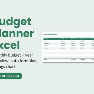 予算プランナーExcelテンプレート（英語＋ドイツ語）｜月間家計予算スプレッドシート｜予算帳Excel｜自動計算式貯蓄チャート 画像 1