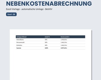 Utility bill template (Excel) | Landlord operating cost statement tool | Automatic allocation key