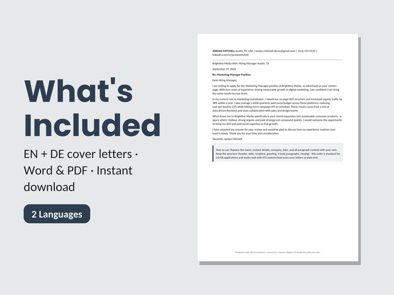 Modello di lettera di presentazione (Word DE + EN) con frase bonus | Design moderno e modificabile | DIN 5008 immagine 4