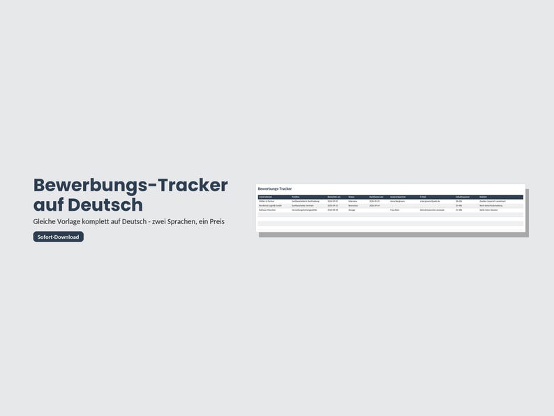 Job Application Tracker Spreadsheet EN + DE | Excel Application Tracker | Status dropdowns, follow-up dates, summary dashboard image 5