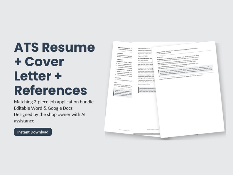 ATS Resume Template | Clean One-Page CV | Editable Word and Google Docs | Instant Download | Modern Minimalist image 1