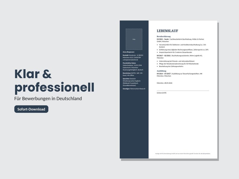 German CV Template | Tabular CV | Word & PDF | Instant Download | Classic Application Design image 4