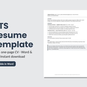 ATS Resume Template | Clean One-Page CV | Editable Word and Google Docs | Instant Download | Modern Minimalist image 2