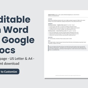 ATS Resume Template | Clean One-Page CV | Editable Word and Google Docs | Instant Download | Modern Minimalist image 5