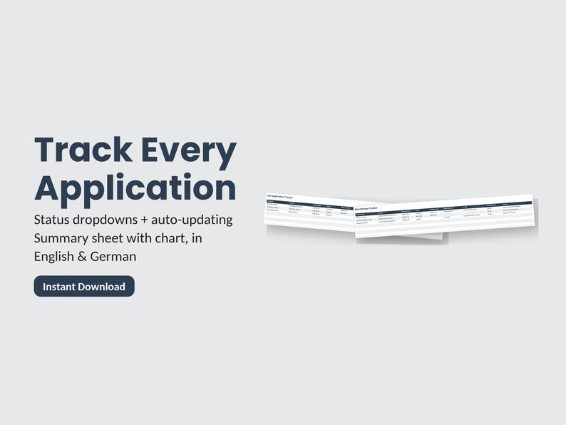 Job Application Tracker Spreadsheet EN + DE | Excel Application Tracker | Status dropdowns, follow-up dates, summary dashboard image 3