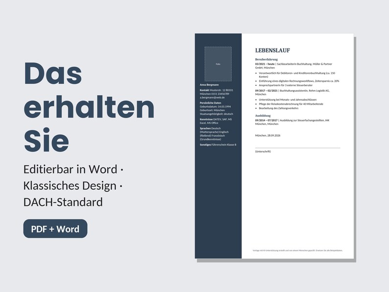 German CV Template | Tabular CV | Word & PDF | Instant Download | Classic Application Design image 5