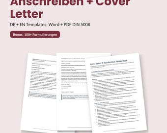 Cover letter template (Word DE + EN) with bonus phrase | Modern, editable application design | DIN 5008