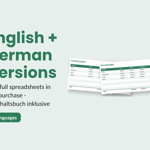 予算プランナーExcelテンプレート（英語＋ドイツ語）｜月間家計予算スプレッドシート｜予算帳Excel｜自動計算式貯蓄チャート 画像 3
