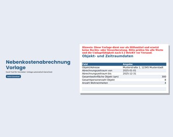 Utility bill template (Excel) | Landlord operating cost statement tool | Automatic allocation key