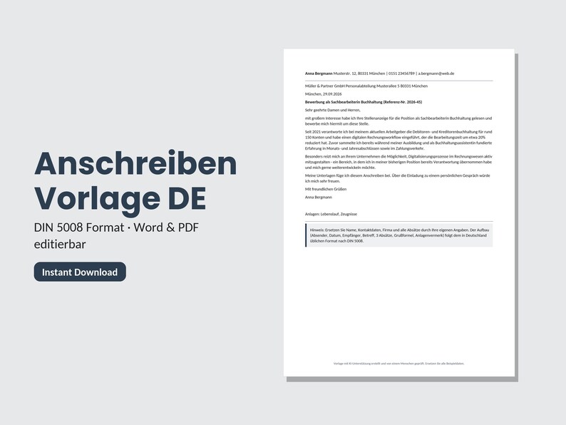Modello di lettera di presentazione (Word DE + EN) con frase bonus | Design moderno e modificabile | DIN 5008 immagine 6