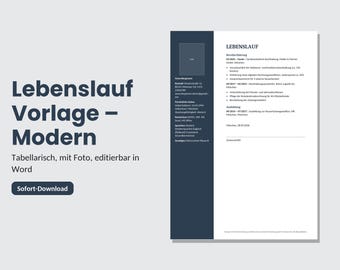 Plantilla de CV en alemán | CV tabular | Word y PDF | Descarga instantánea | Diseño de solicitud clásico