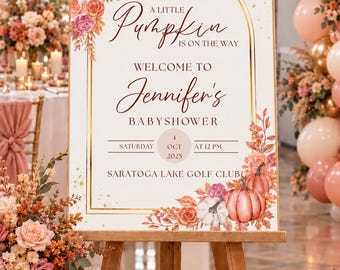 Custom Baby Shower Welcome Sign, Little Pumpkin, Rustic Gold Autumn Accents (Printed + Free Shipping)