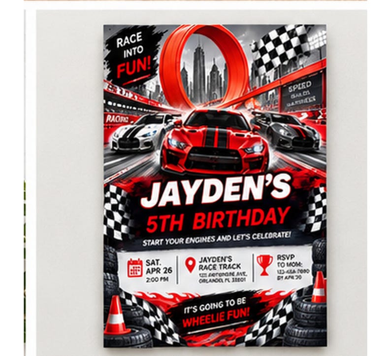 Hot Wheels Birthday Invitation Canva Template, Racing Car Party Invite ...