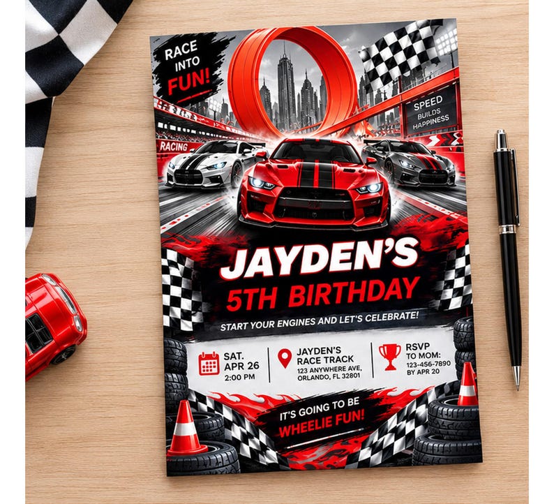Hot Wheels Birthday Invitation Canva Template, Racing Car Party Invite ...