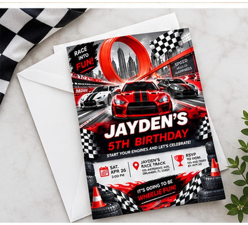 Hot Wheels Birthday Invitation Canva Template, Racing Car Party Invite ...