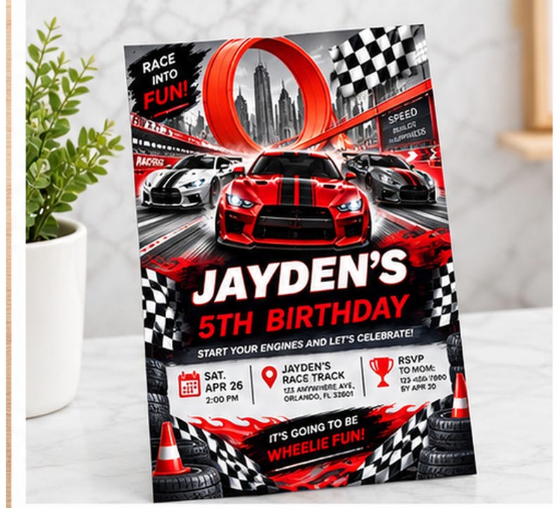 Hot Wheels Birthday Invitation Canva Template, Racing Car Party Invite ...