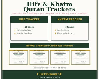 Hifz & Khatm Combo, Quran Memorization Tracker, Quran Reading Tracker, Juz Surah Tracker, Islamic Planner, Instant Download