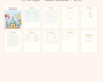 Islamic Kids Activity Pack Printable, Muslim Kids Activities, Homeschool Printables, Kids Puzzles,  Activities for Kids, Instant Download