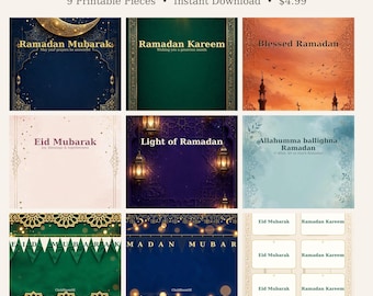 Ramadan-dekorationspaket, Eid Mubarak-banderoll utskrivbar, islamisk väggkonstset, Ramadan-dekor, muslimsk festdekor, direktnedladdning