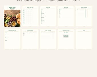 Halal Meal Planner Printable, Meal Plan Template, Grocery List Printable, Ramadan Meal Planner, Muslim Kitchen Planner, Instant Download