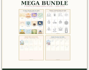 Kids Learning Mega Bundle, Islamic Kids Activities Printable, Dua Flashcards, Coloring Pages, Salah Tracker, Muslim Homeschool