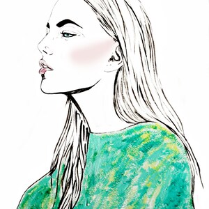 Fashion Illustration Print of Woman in Green Wall Art Greenery Wall Decor for Gallery Wall Gift Ideas for Her Fashion Print of Woman