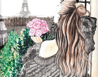 Quand à Paris - Illustration de mode - Art de mode - Art parisien - Aquarelle - Art original