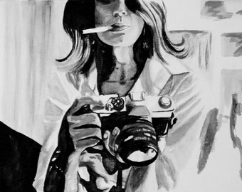 Parisian Woman Smoking Fine Art Print - Fashion Illustration - Fashion Art - Paris - Painting of Woman - Black & White Art - Wall Art