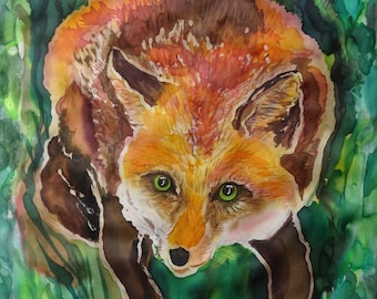 Silk Original batik handpainted  Fox 1.