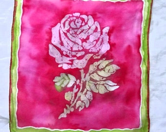 Silk Original batik handpainting handkerchief Red rose .Ready to Ship