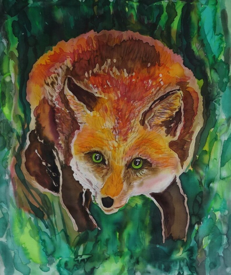 Silk Original batik handpainted Fox 1. image 4