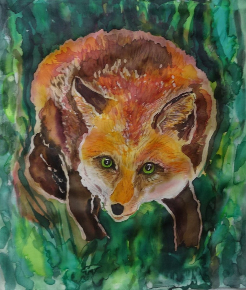 Silk Original batik handpainted Fox 1. image 2