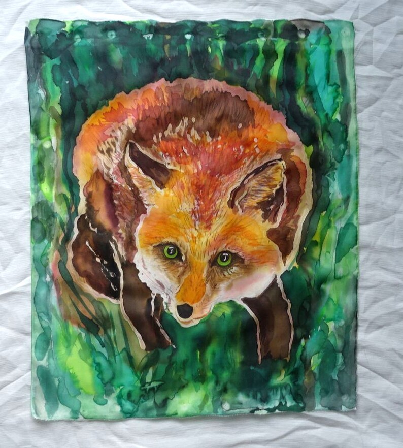 Silk Original batik handpainted Fox 1. image 3