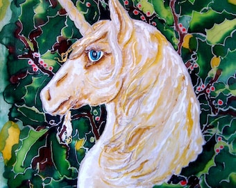 Art Nouveau Silk Original batik handpainted  Unicorn.