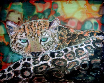 Silk Original batik handpainted  Jaguar.