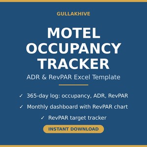 Motel Occupancy Tracker Excel Template | ADR, RevPAR Calculator (Instant Download)