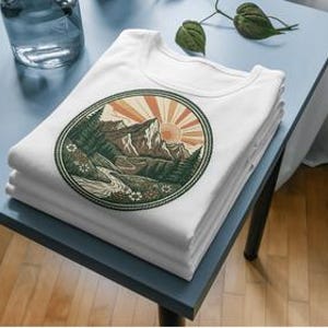 Sweat-shirt ras du cou vintage Mountain Sunrise | Écusson rivière pittoresque