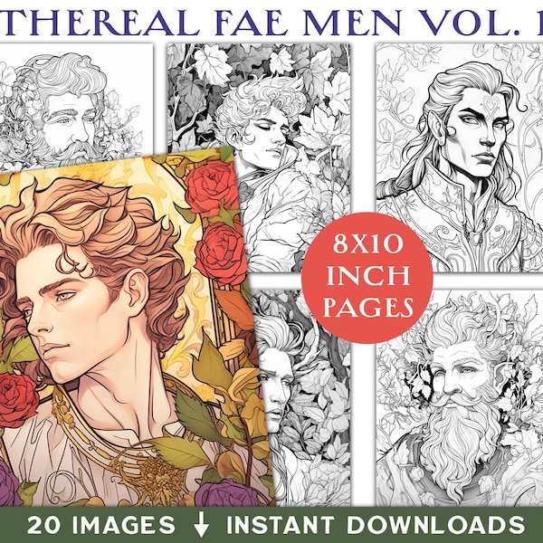 Ethereal Fae Men Volume 1 Download and Print Coloring Book 20 Pages Instant Download PDF