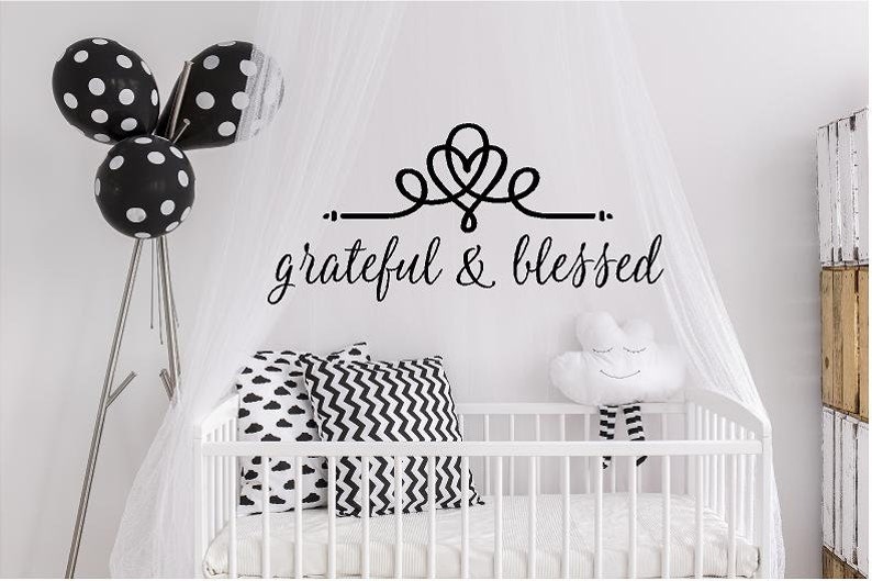 grateful /& blessed with scroll accent Wall Decal-Made in America