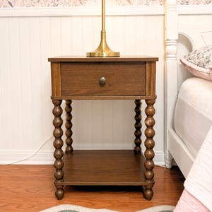 Wooden Nightstand with Drawer, Farmhouse Bedside Table, Spindle Leg Side Table, Rustic End Table for Bedroom, Living Room