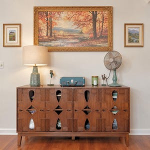Mid Century Modern Sideboard Buffet Cabinet, 60 Inch Wooden Credenza, Dining Room Storage Cabinet, Living Room Console