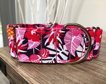 1.5" Pink Hibiscus and Pineapple Martingale Collar