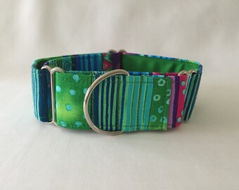 1.5" Pink/Green/Purple/Turquoise Stripe Martingale Collar