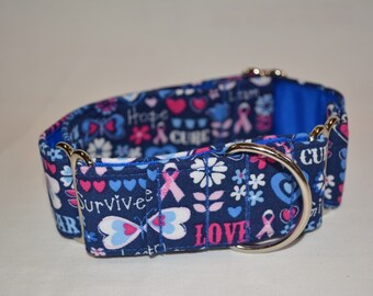 Collar Martingale de cáncer de mama azul de 1,5"