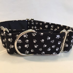 1.5&quot; White Mini Paws on Black Martingale Collar