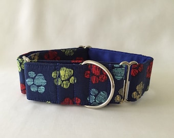 1.5" Multi Paws on Navy Martingale Collar