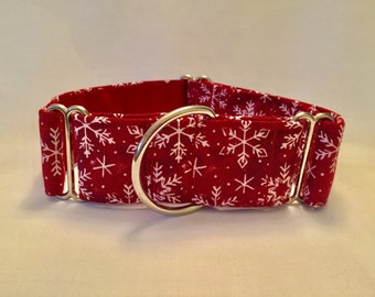 1.5" Holiday Snowflakes on Burgandy Martingale Collar