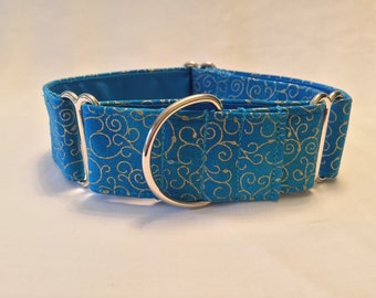 1.5" Gold Scroll on Blue Martingale Collar