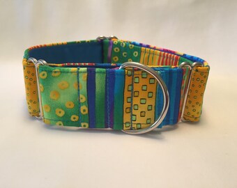 1.5" Pink/Green/Gold/Turquoise Stripe Martingale Collar